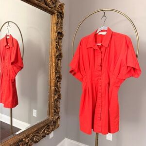 Anthropologie Red Button-Front Mini Dress